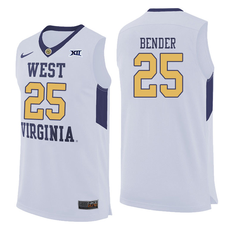 Men #25 Maciej Bender West Virginia Mountaineers College Basketball Jerseys Sale-White